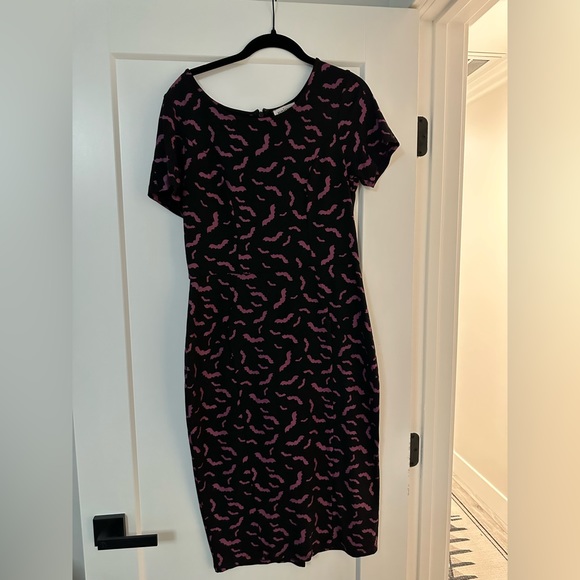 Unique Vintage Dresses & Skirts - Unique Vintage Black Midi Dress with Pink Pattern